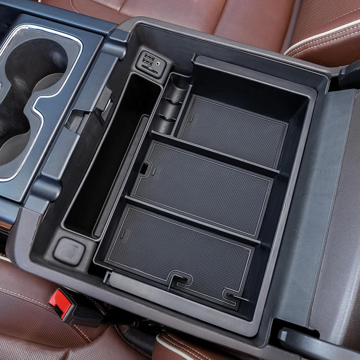 TOPINSTALL Red Full-Size New Center Console Tray Compatible with 2014-2018 Chevy Silverado/GMC Sierra and 2015-2020 Chevy Tahoe/Suburban/GMC Yukon/Yukon XL (Full Console w/Bucket Seats ONLY)