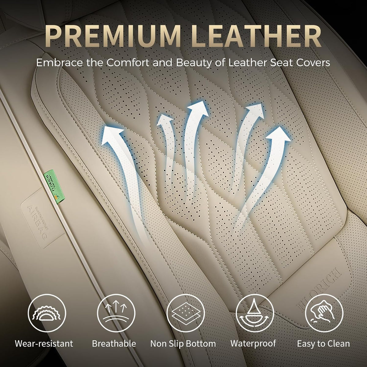 FLORICH Automotive Seat Covers Front Seats Leather Car Seat Covers with Lumbar Support Front Seat Covers Waterproof Car Seat Cushion Protectors Universal Fit for Most Cars Sedans Trucks SUV, Beige