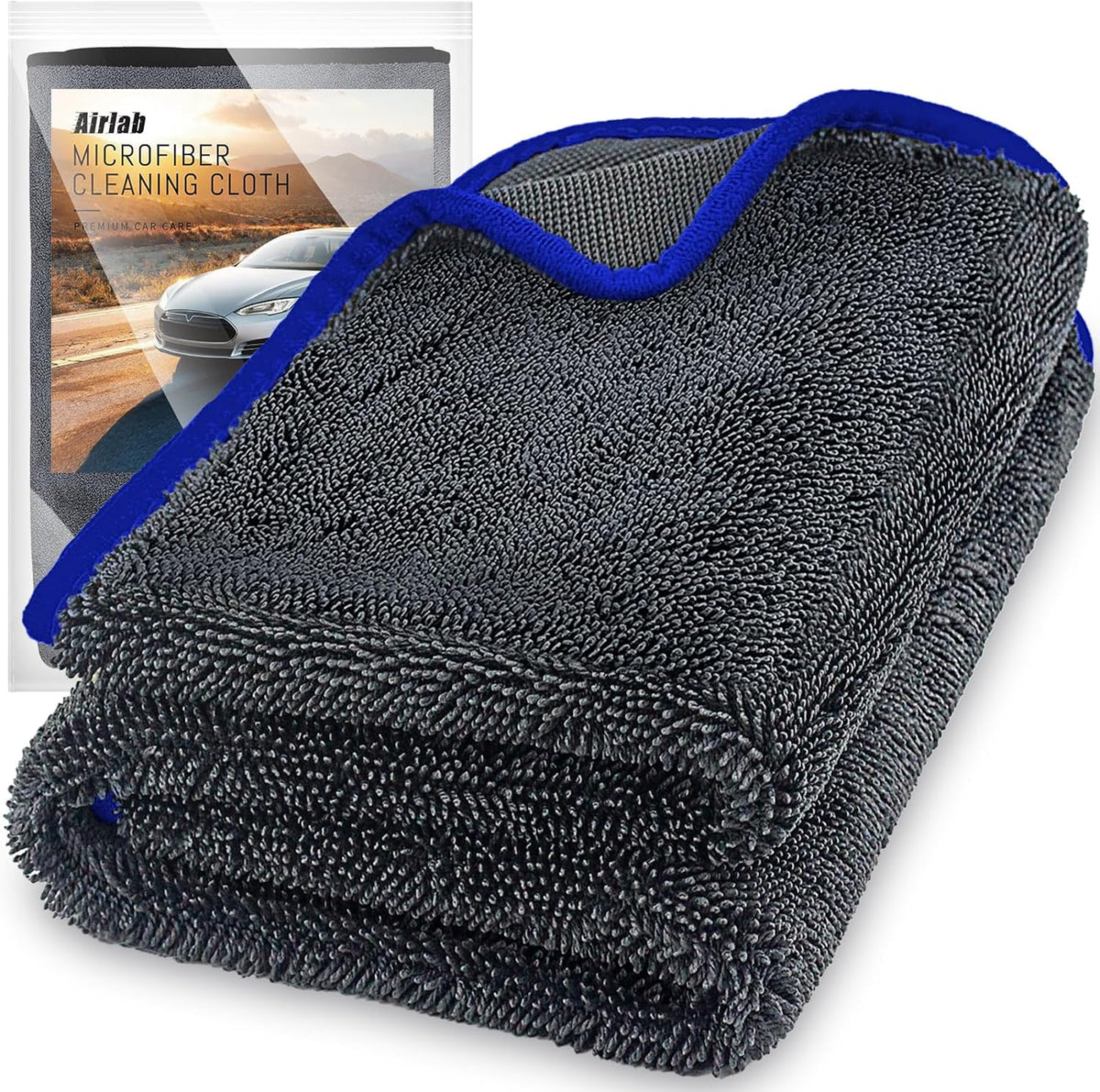 Airlab Microfiber Towels Cars Wash Drying Cleaning Cloth, Grey & Blue
