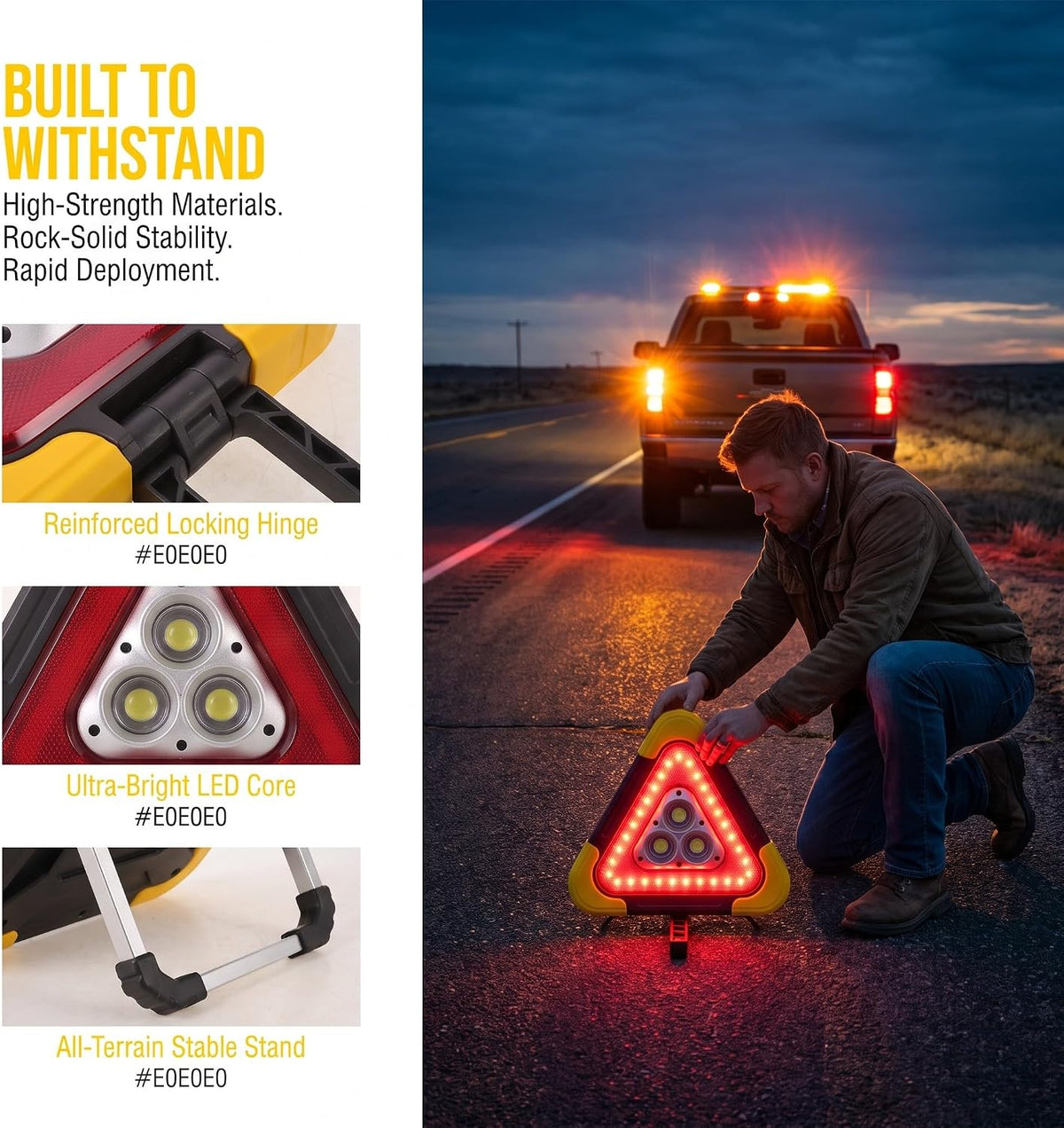 LED Road Safety Triangles, Warning Triangles Emergency Reflector High Visibility LED, Safety Hazard Light for Car Truck RV Vehicle Roadside