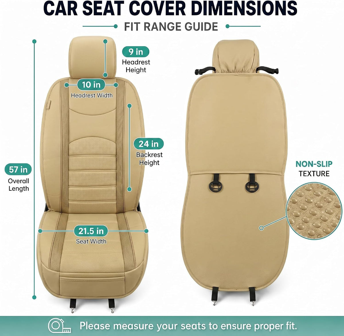 FH Group Front Set Faux Leather Car Seat Cushions for Low Back Seat, Universal Fit, Airbag Compatible Seat Cover for SUV, Sedan, Beige Tan