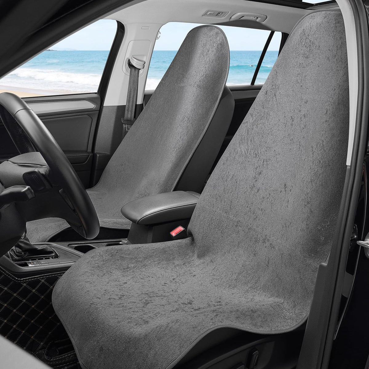 Waterproof Car Seat Cover Universial Fits Car Sweat Towel for Trucks SUV Car Seat Protector Beige 2 Pieces