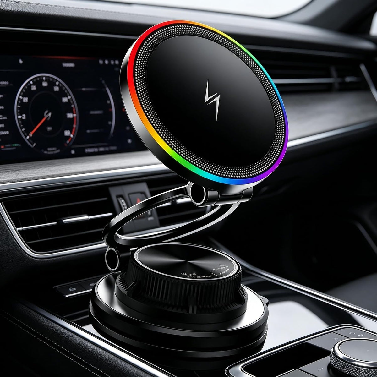15W Fast Wireless Car Charger, Magnetic Dashboard Phone Holder, 360 Rotating Foldable Bracket, Compatible with MagSafe, Strong N52 Magnet & Gel Suction for iPhone17/16/15 pro and Samsung (Black)