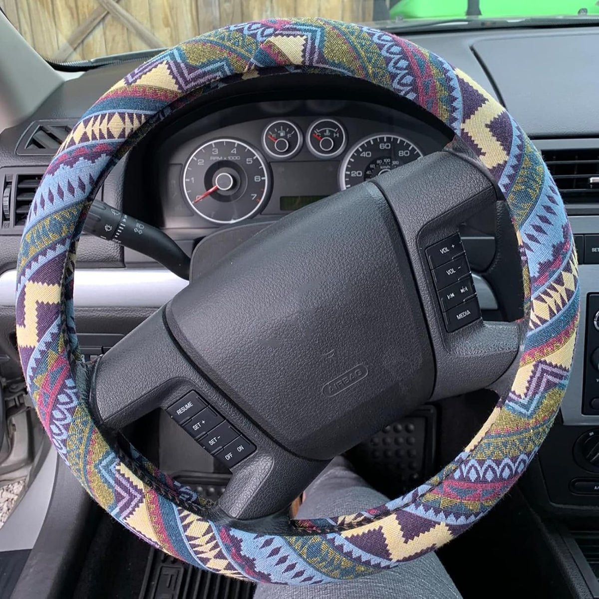 Boho Steering Wheel Cover for Women Men Baja Blanket Enthic Car Steering Wheel Cover Ethnic Car SUV Wheel Protector, Breathable, Anti-Slip, Odorless, Universal Fit 14.5-15 Inch