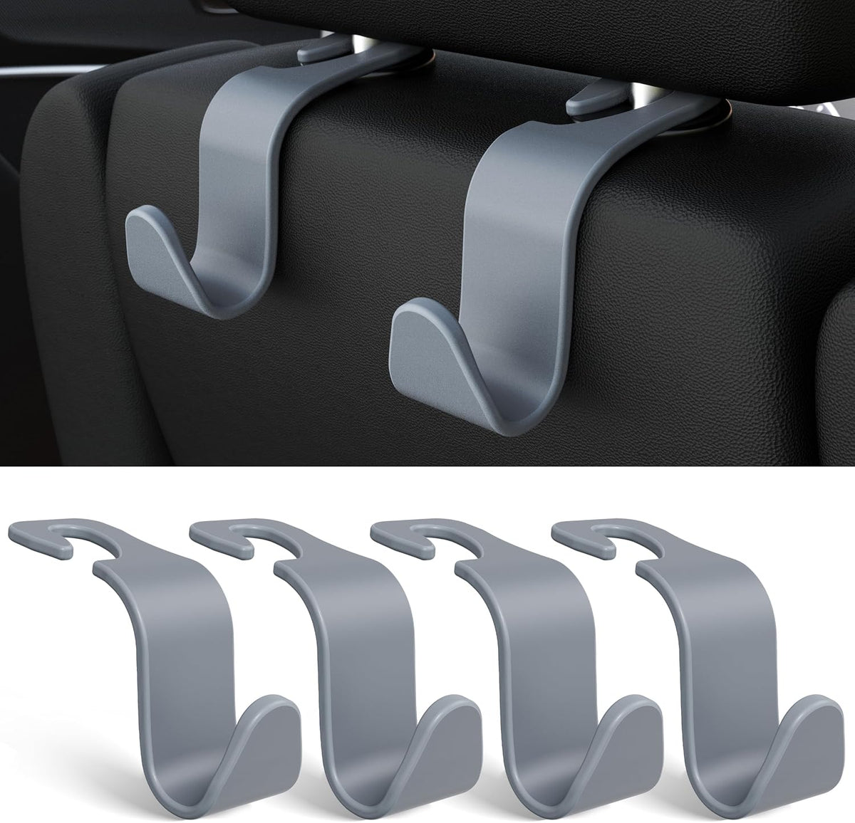 4-Pack Car Headrest Hooks Holds 55lbs Seat Storage Organizer for Bags