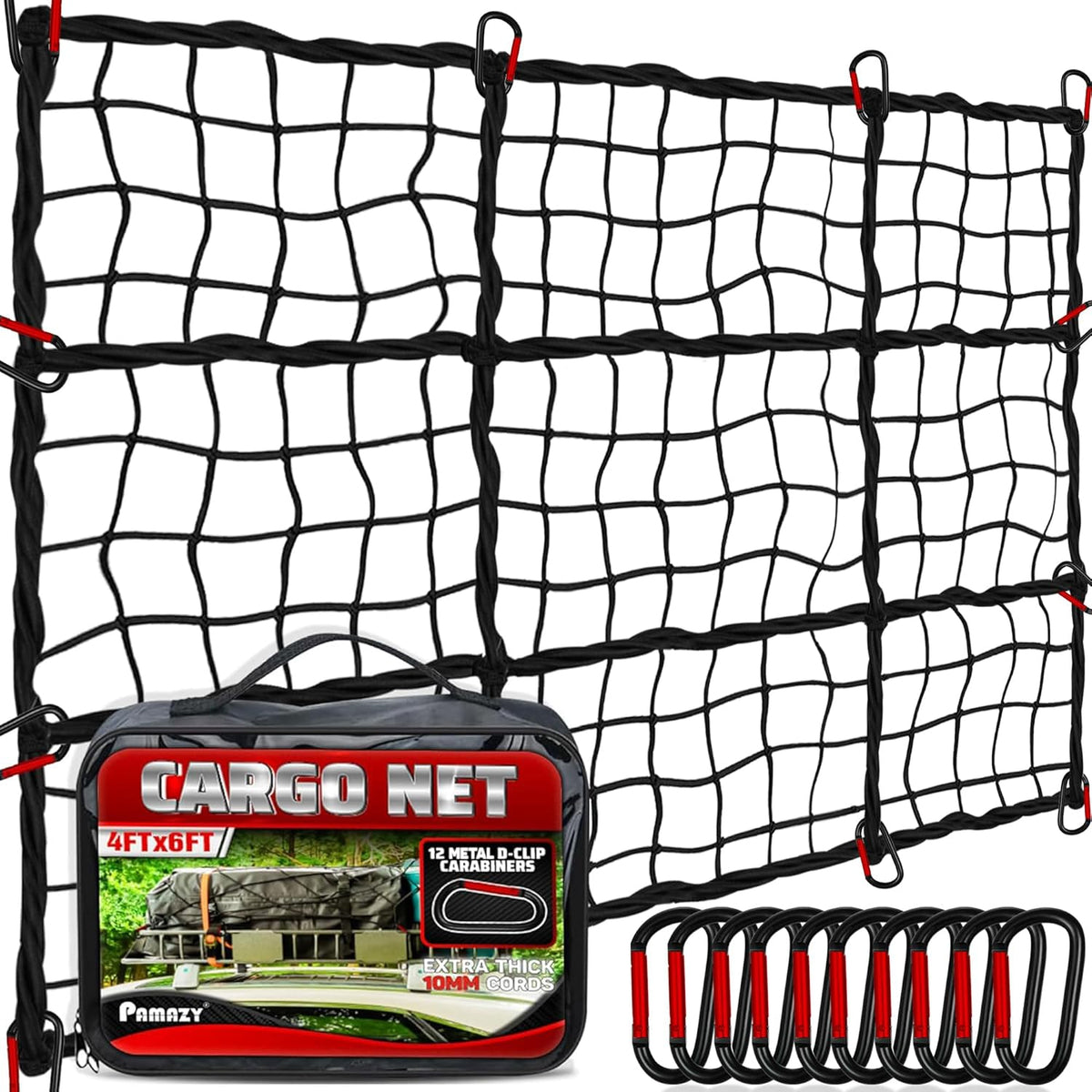 5'x7' Cargo Net Pickup Truck Bed Stretch to 10'x14' Heavy-Duty 10mm Bed Net