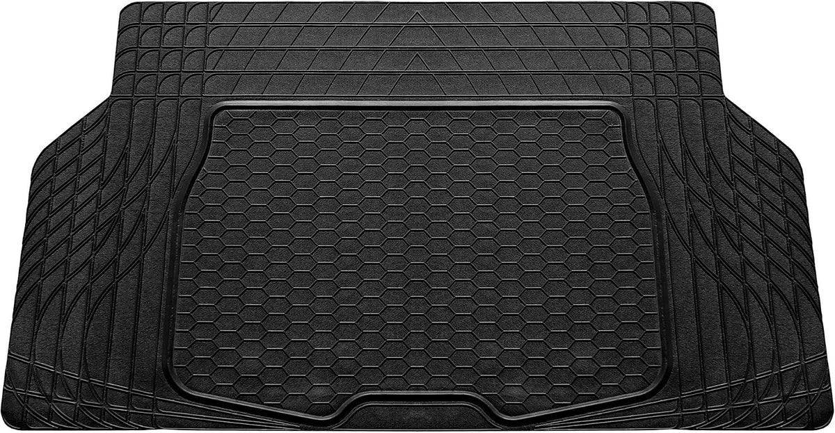 FH Group Automotive Floor Mats - Heavy-Duty Rubber, All Weather Protection Universal Fit Full Set Floor Mats and Cargo Mat, Climaproof, Semi Custom Trimmable for Most Cars, Sedan, SUV, Truck, Black
