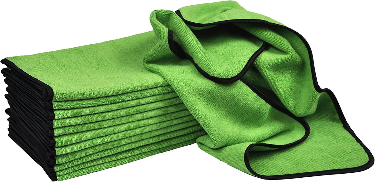 Detailer's Preference 390 GSM Premium Microfiber Towels, Ultra Soft, Lint-Free, Streak-Free, Highly Absorbent, Scratch-Free Cleaning & Drying Cloths for Auto, Home & Detailing, 16x24, 12-Pack, Black