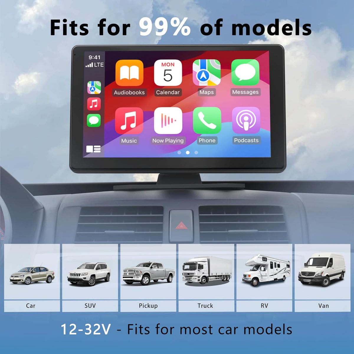 XBAY 9" Carplay Screen for Car, Support Apple Carplay & Android Auto, 4K Dash Cam, 1080p Backup Camera DVR, Car Audio Receivers GPS Navigation Airplay/Super Link, Bluetooth, FM, Siri.