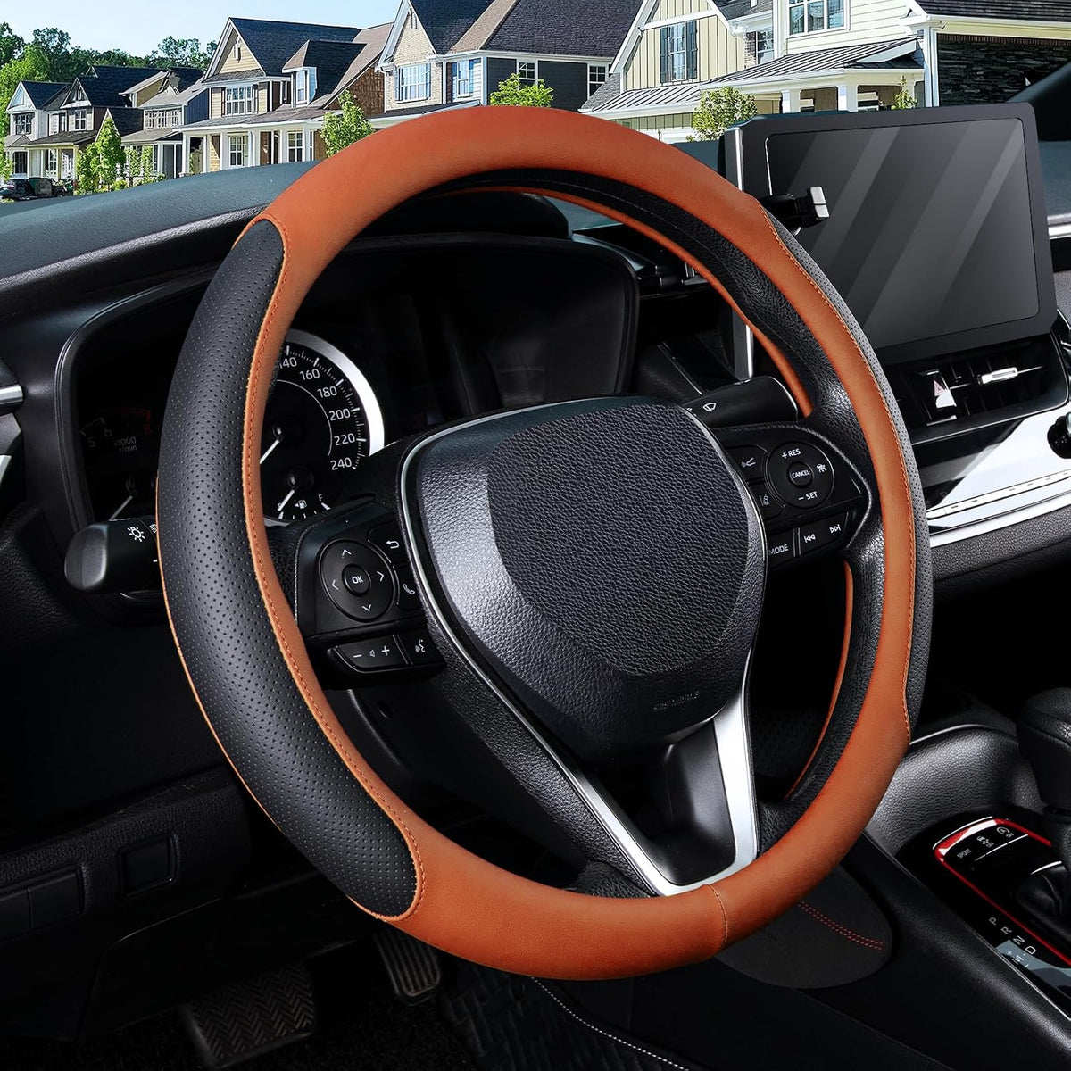 SEG Direct Steering Wheel Cover for 14.5-15 inch Car, Black Light Purple