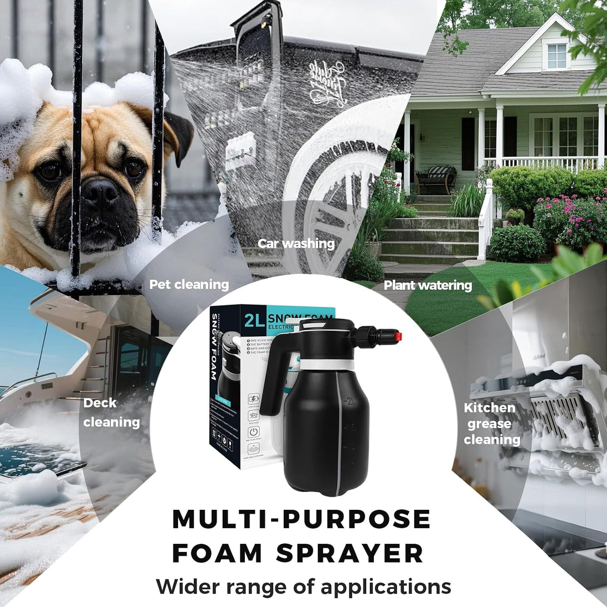 Electric Foam Sprayer, 2L Cordless Rechargeable Car Wash Foam Cannon