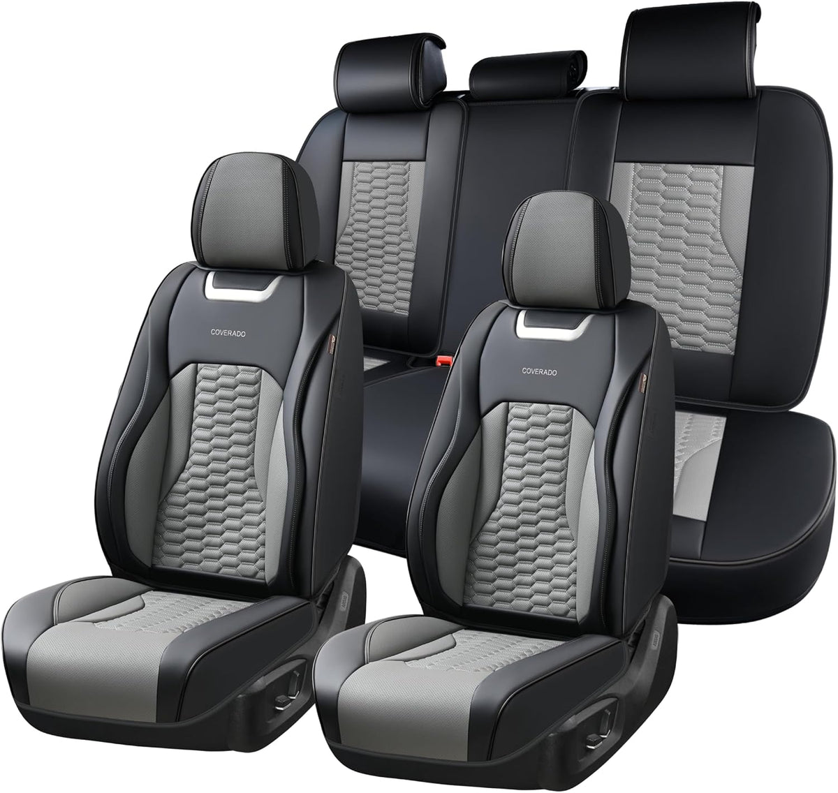 Coverado Seat Covers Front Seats, Luxury Leather Black Car Seat Cover, Waterproof Automotive Car Seat Covers Protector Interior Accessories Universal Fit Most Sedans, SUVs, Pick-up Trucks