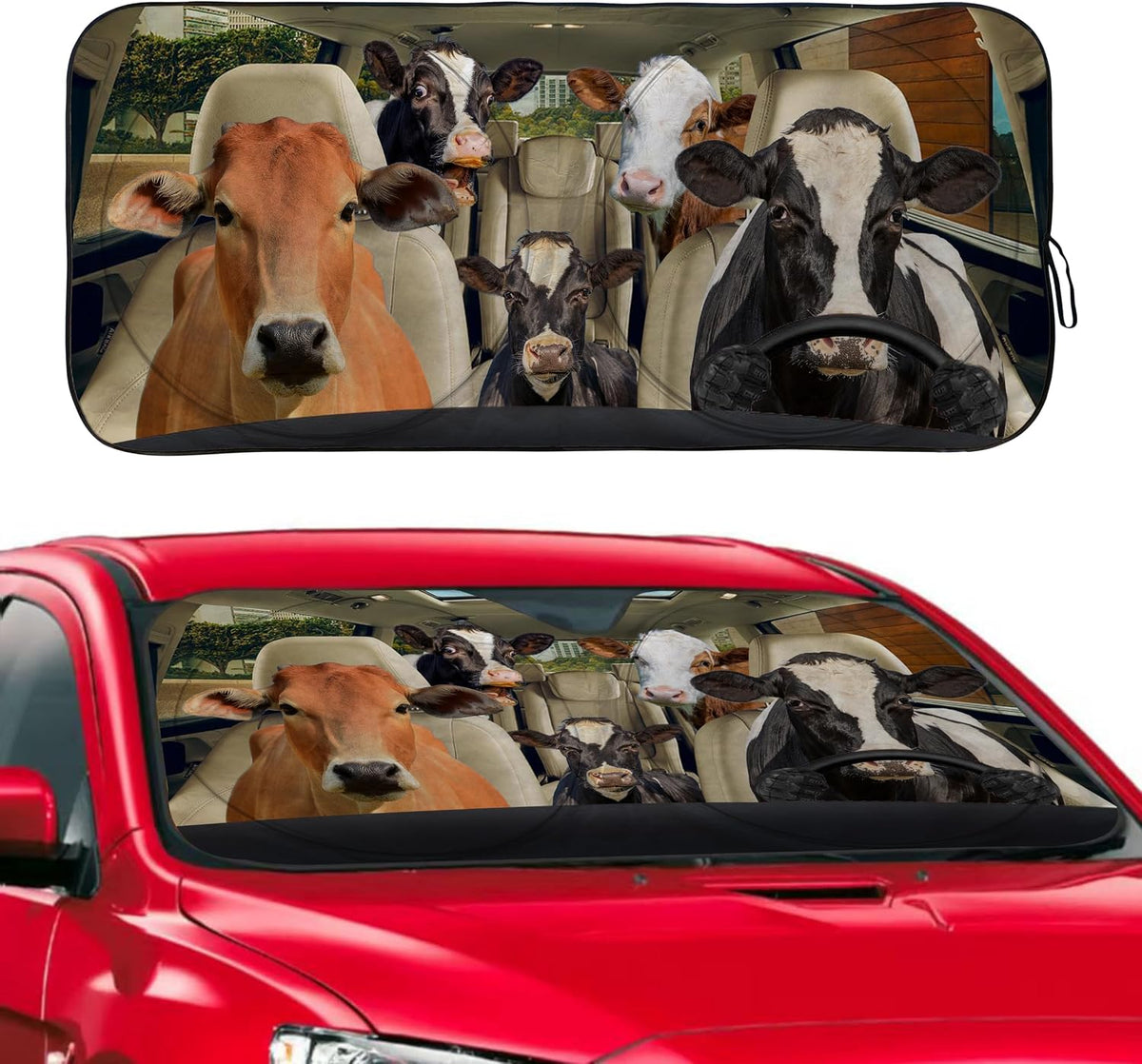 Funny Horse Family Windshield Sunshade for Car SUV Truck Foldable Uv Ray Reflector Front Window Sun Shade Visor Shield Cover -59" X 31"
