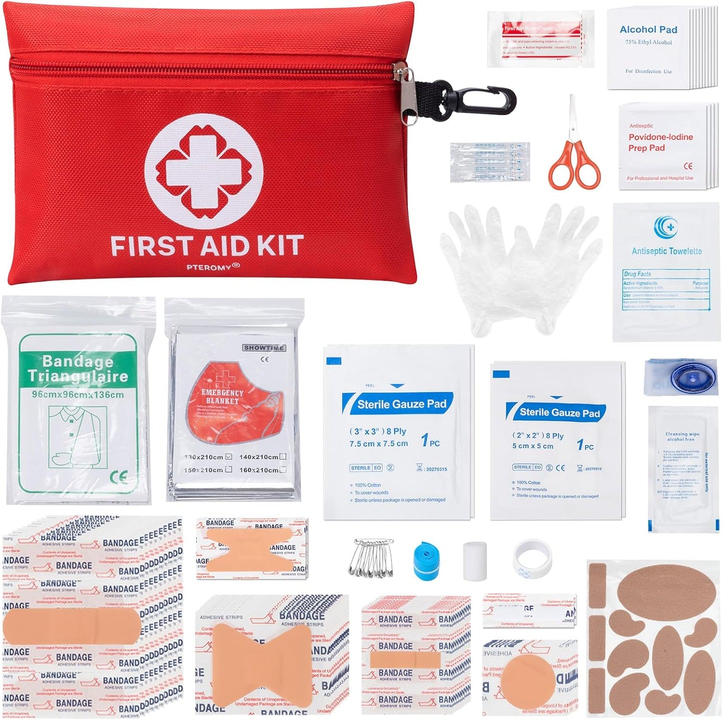 PTEROMY 300 Piece First Aid Kit, Portable Small Emergency Kits Compact 1st Aid Kit with Hard Storage Case for Car, Travel, Home, Camping, Outdoor, Hiking