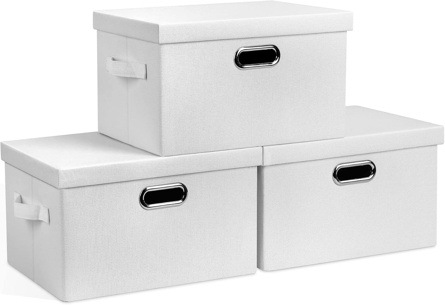 Graciadeco Large 17" 36 Quart Collapsible Stackable Storage Bins with Lids, 3 Packs Grey Linen Fabric Closet Boxes with Lids, Storage Cube Baskets Container Organizers for Bedroom Office(17 x12 x11)