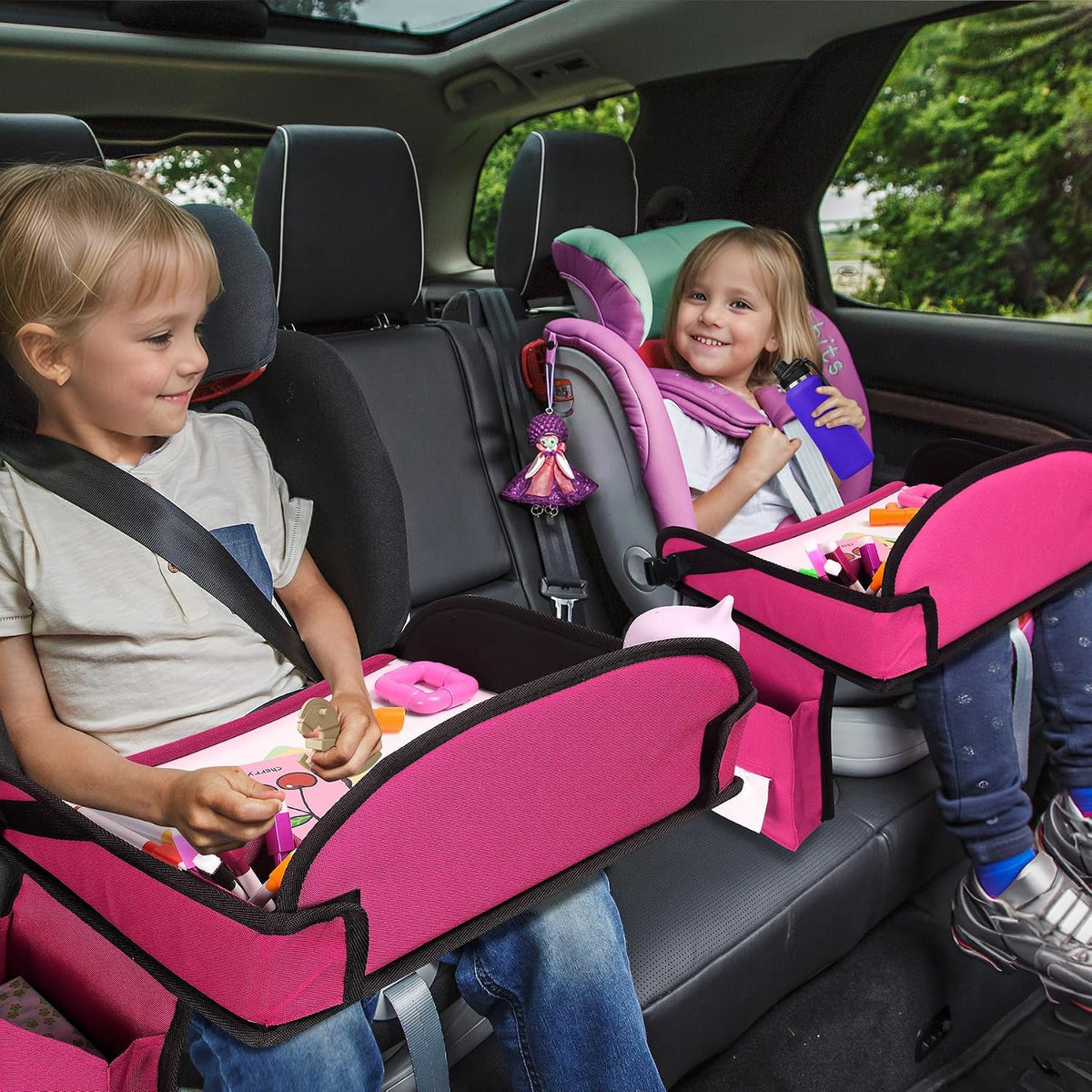 Kids Travel Tray for Car Seat, Road Trip Activities, Pink 2PCS