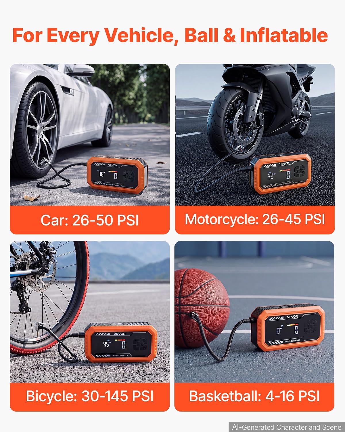 VEVOR Jump Starter with Air Compressor 3000A Peak Car Battery Jump Box