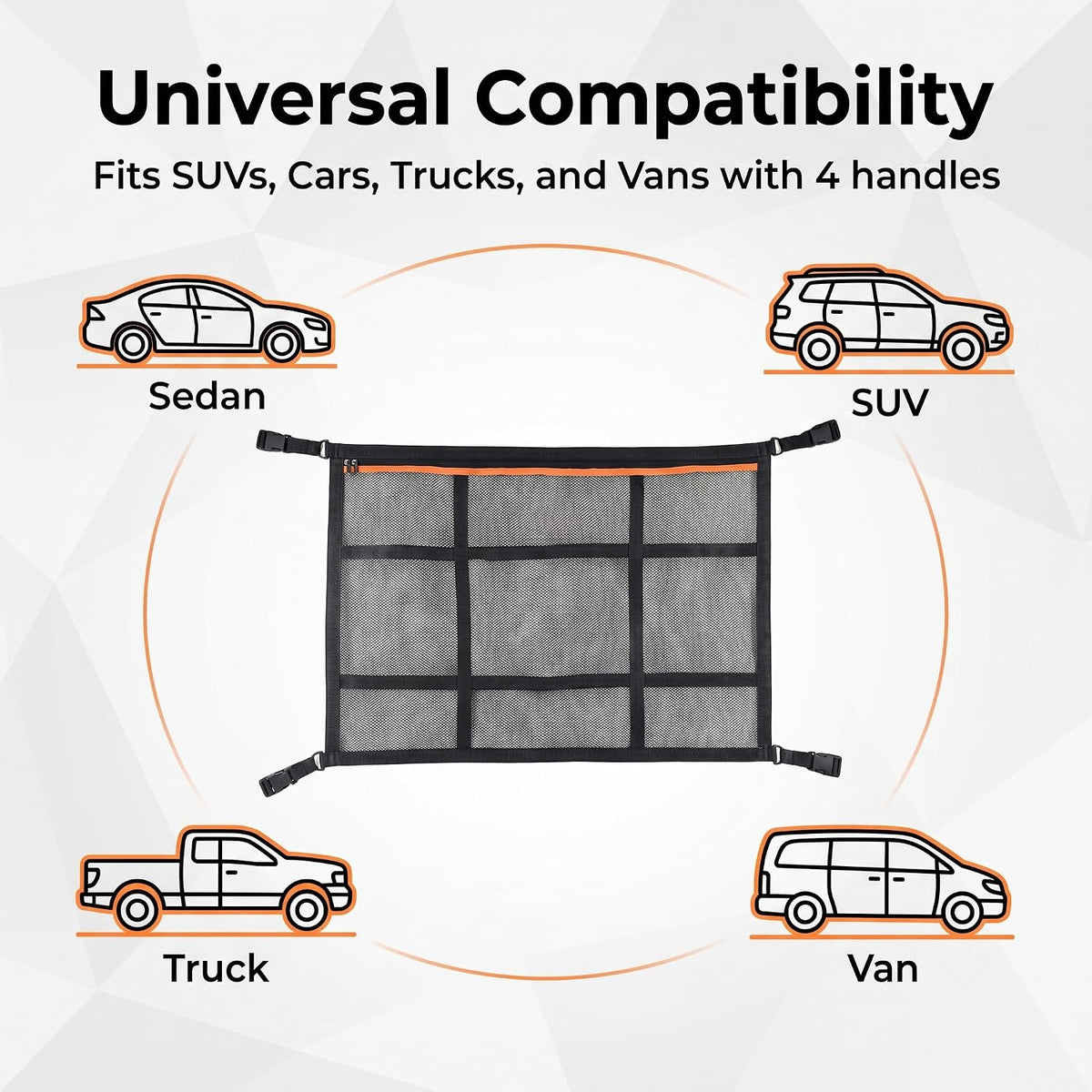 Double-Layer Car Ceiling Cargo Net, 31.5"x21" Heavy Load Car Roof Storage Organizer, Heavy Duty Roof Mesh, Fit for SUV Van Camping Road Trips, Van Life Essentials (Black)