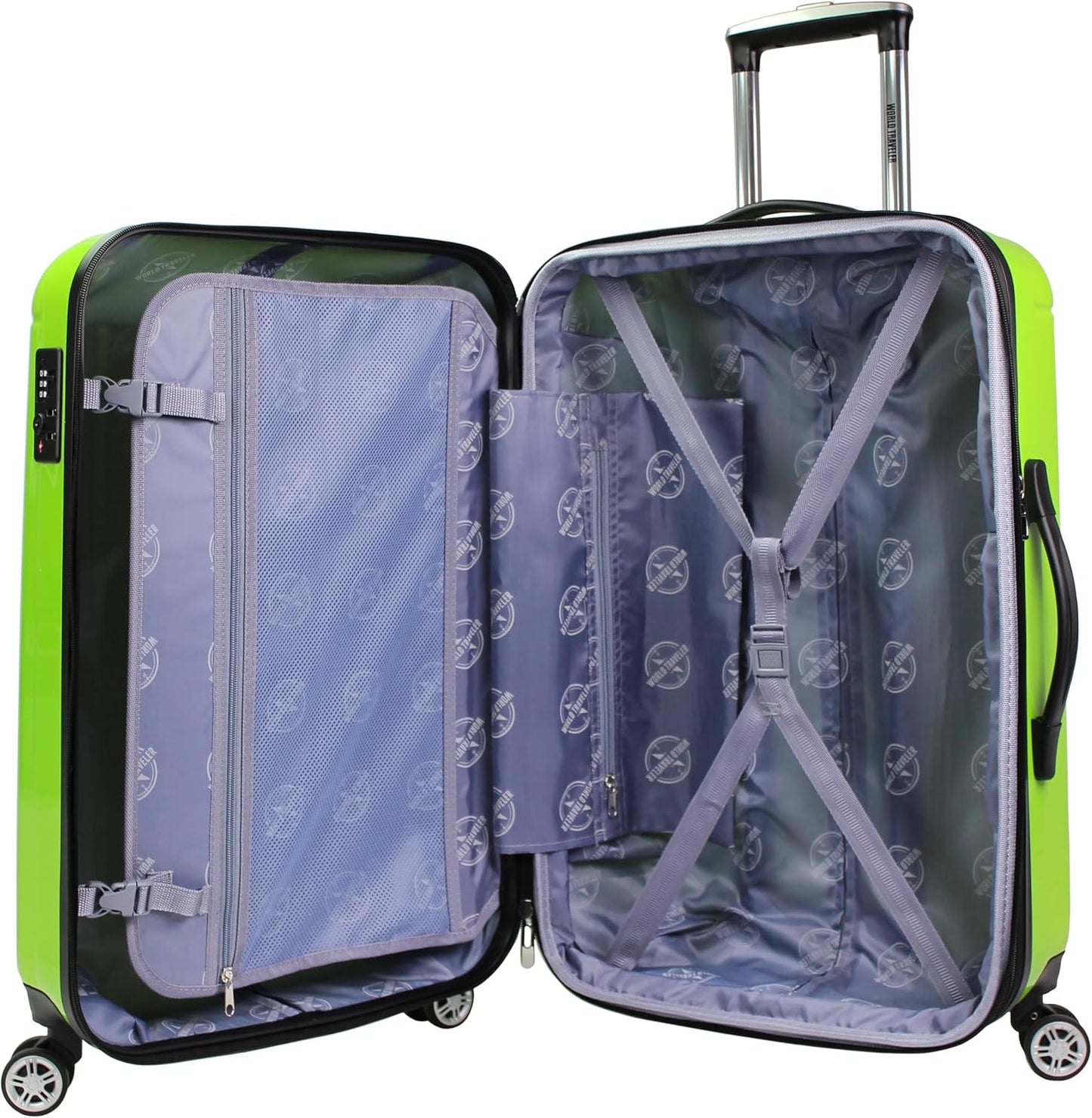 World Traveler Contour 2-Piece Polycarbonate Hardside Expandable Spinner Luggage Set with TSA Lock - Apple Green (20 & 28)