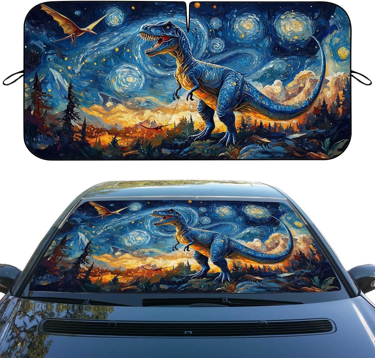 Funny Zombie Car Windshield Sun Shield, 59"L x 31.5"W, Universal Fit, Polyester, UV Protection, Easy Installation