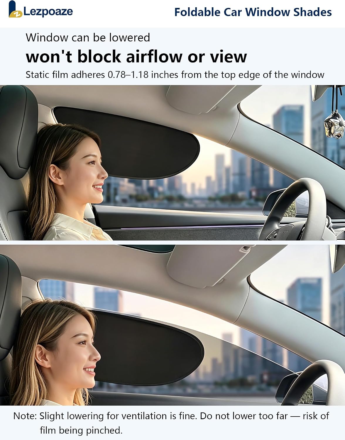 Foldable Car Window Shades - 2 Pack for Driver & Passenger Side | Blackout Static Cling | Blocks UVA/UVB & Glare | Easy On/Off | for Daily Driving & Travel