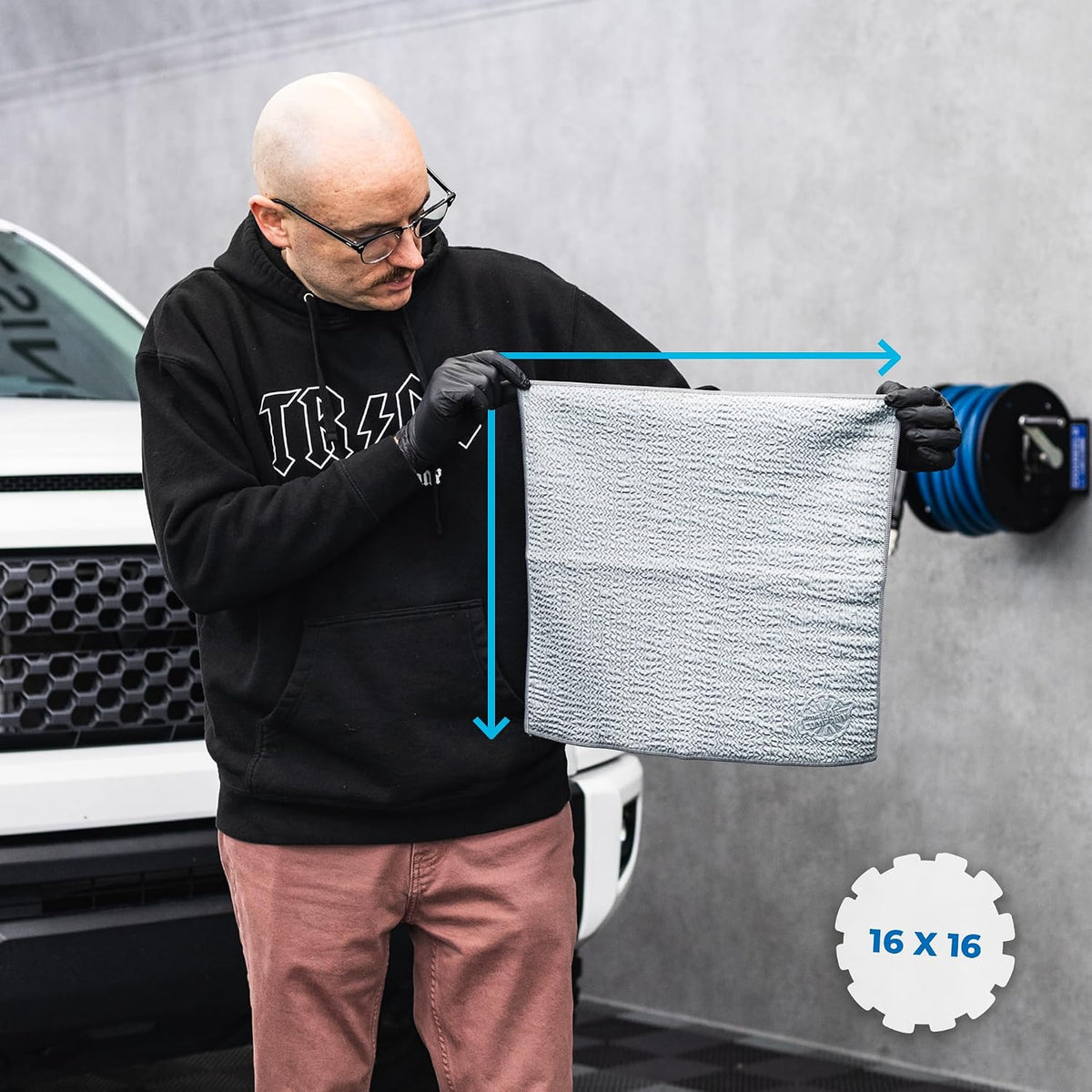 The Rag Company - Wrinkle Knit Glass Towel - Professional 500 GSM Microfiber Window Cleaning Cloths, Streak-Free Dual-Sided Design, 16in x 16in, 3-Pack (South Korea)
