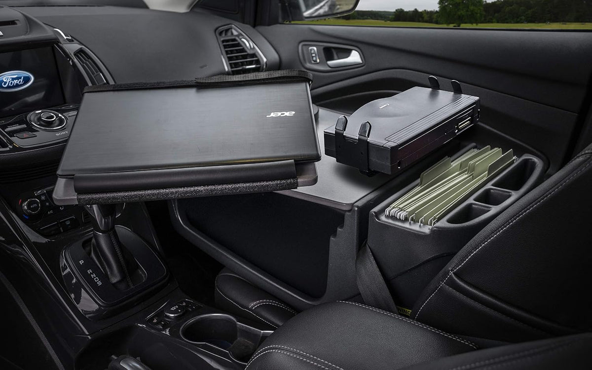 AutoExec Reach Desk Front Seat Car Desk and Portable Workstation Printer Stand and Phone Vent Clip, Grey