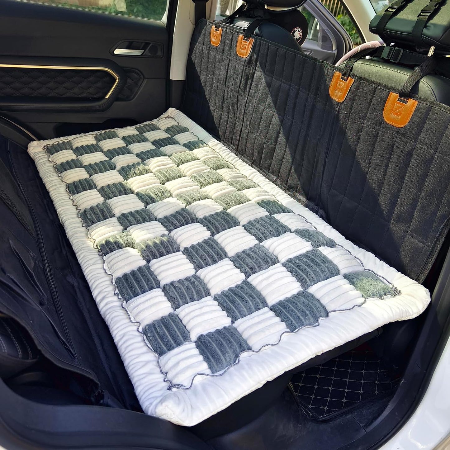 Backseat Pet Bed Mat, Truck Plaid Dog Bed for Car Back Seat, Deluxe Dog Seat Covers, Non-Slip Travel Pet Mat, Fit for Backseat Extenders and Trucks SUVs (Blue, 24.8x54 inch)