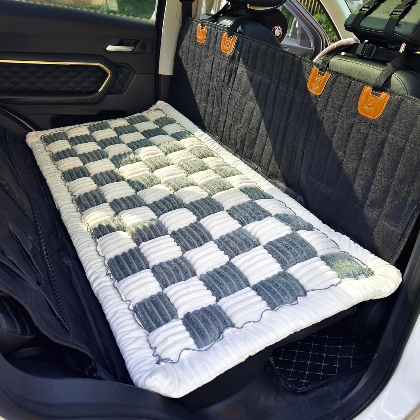 Backseat Pet Bed Mat, Truck Plaid Dog Bed for Car Back Seat, Deluxe Dog Seat Covers, Non-Slip Travel Pet Mat, Fit for Backseat Extenders and Trucks SUVs (Green, 24.8x54 inch)