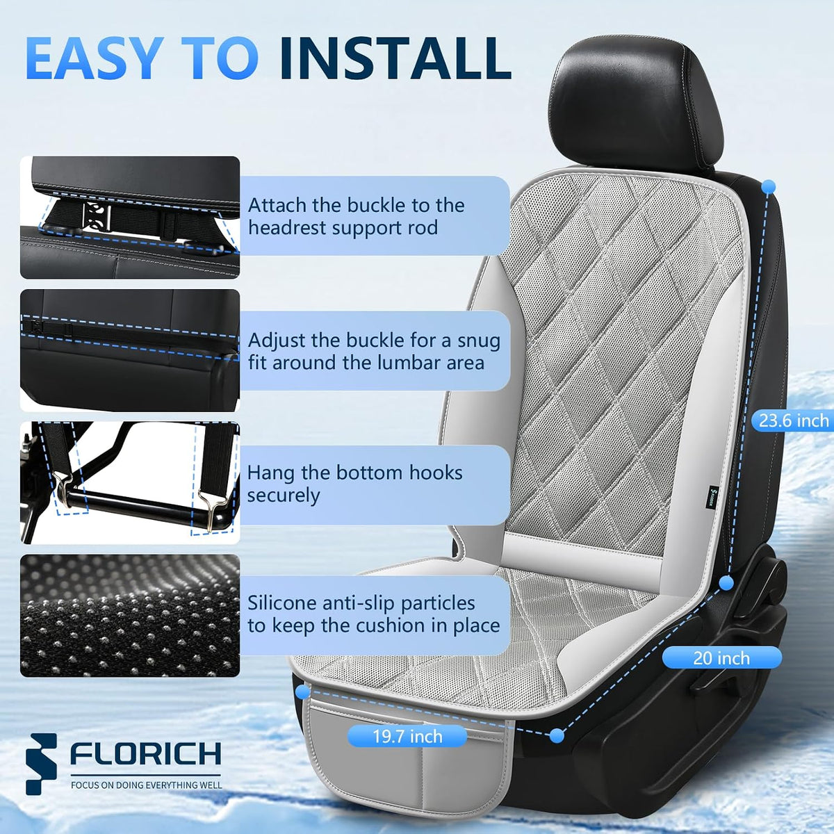 FLORICH Cooling Car Seat Cushion Ventilated Car Seat Cover Universal Fit for Car SUV Truck Van for Summer, Gray