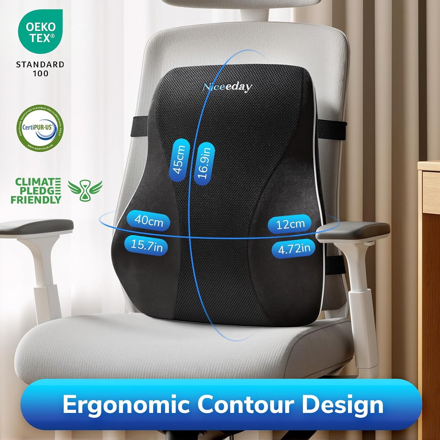 Niceeday Lumbar Support Pillow for Office Chair Car Back Support Pillow, Memory Foam Gaming Chair Desk Chair Back Cushion for Lower Back Pain Relief, Ergonomic Back Rest,Office Home Essentials
