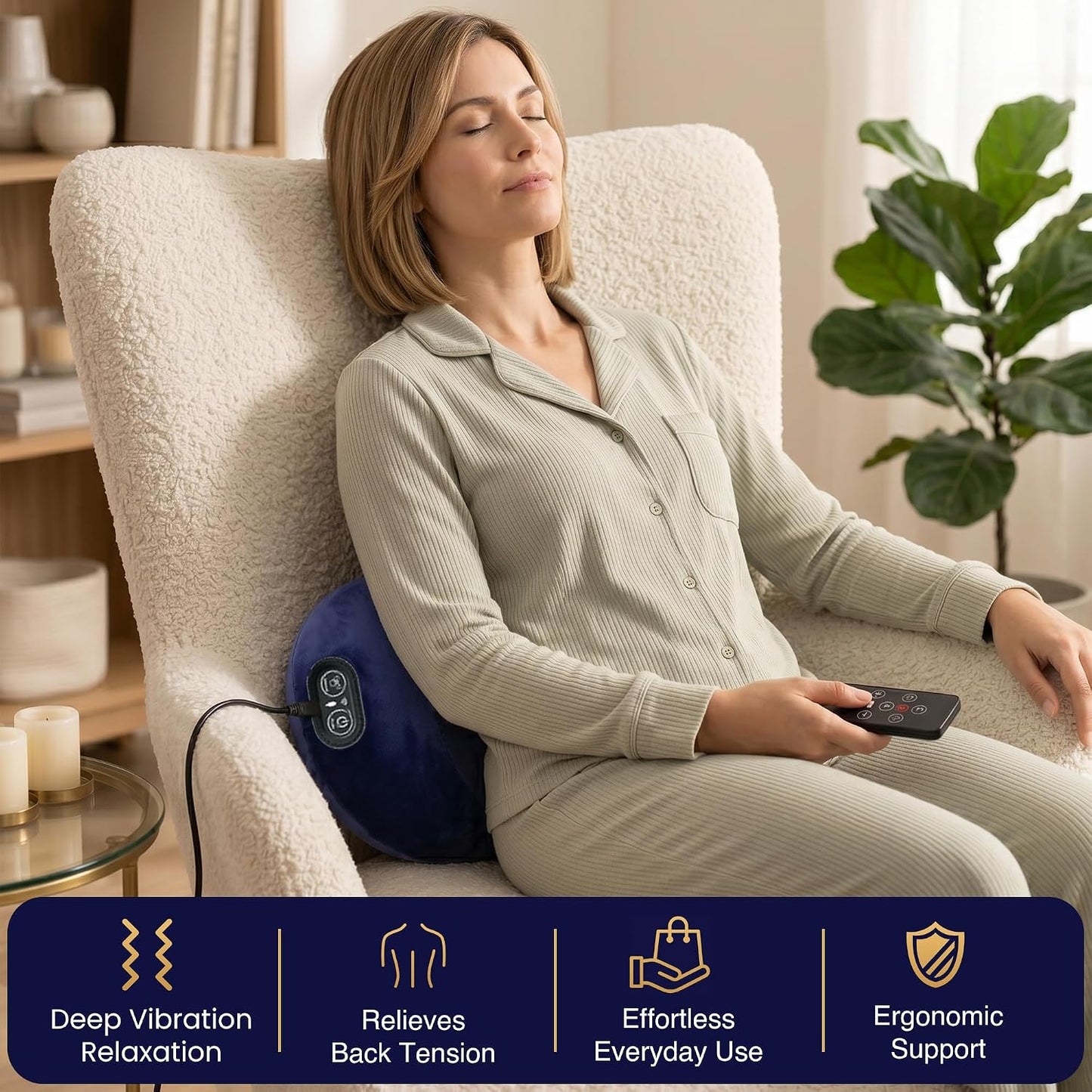 2026 Upgraded 4 in 1 Electric Lumbar Support Massager Pillow with Remote Control, Triple Fusion Back Massager with Stretching Vibration And Heat for Lower Back Pain Relief for Office, Bed, Car, Sofa