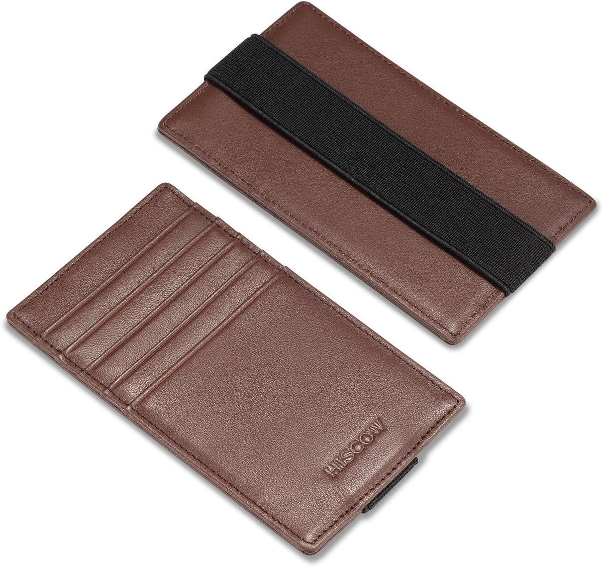 HISCOW Car Sun Visor Card Holder with Elastic Band Fastener - Italian Calfskin (Black)