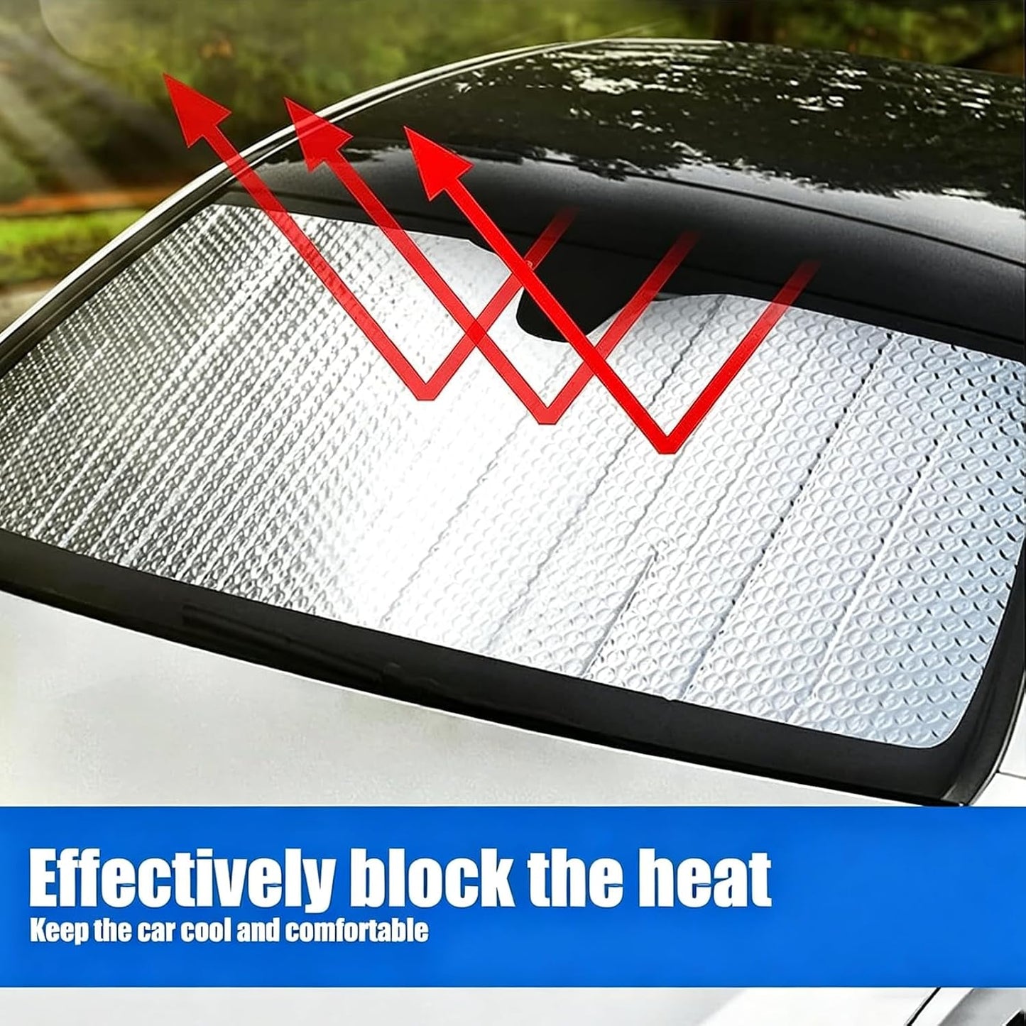 Car Windshield Sun Shade, Double Thickening Bubble Sun Shade, Foldable Front Window Sunshade with Suction Cups, UV-Blocking Sun Visor, Keeps Vehicle Cool for Most Cars SUVs (55"x27.5")