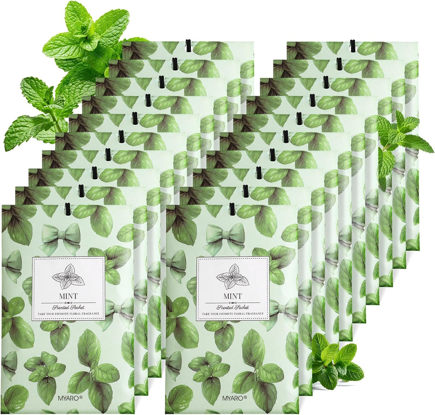 MYARO 20 Pack Peppermint Scented Sachets for Drawer Closet & Car - Mint Air Freshener Bags for Small Space, Storage Bag, Trash Cans Home Fragrance