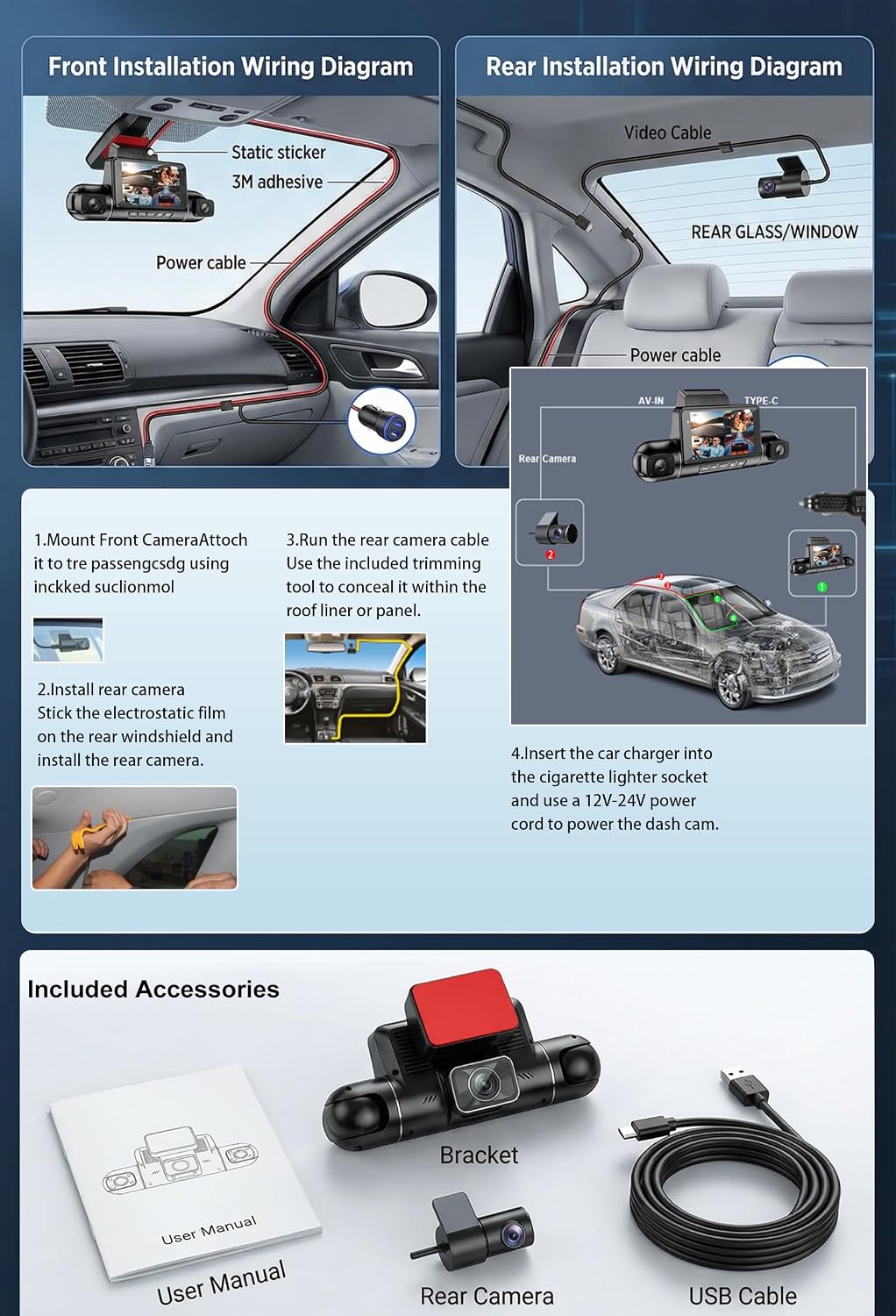 4 Channel 360° Dash Cam, 2.5K Front + 1080P, GPS & 128GB Card