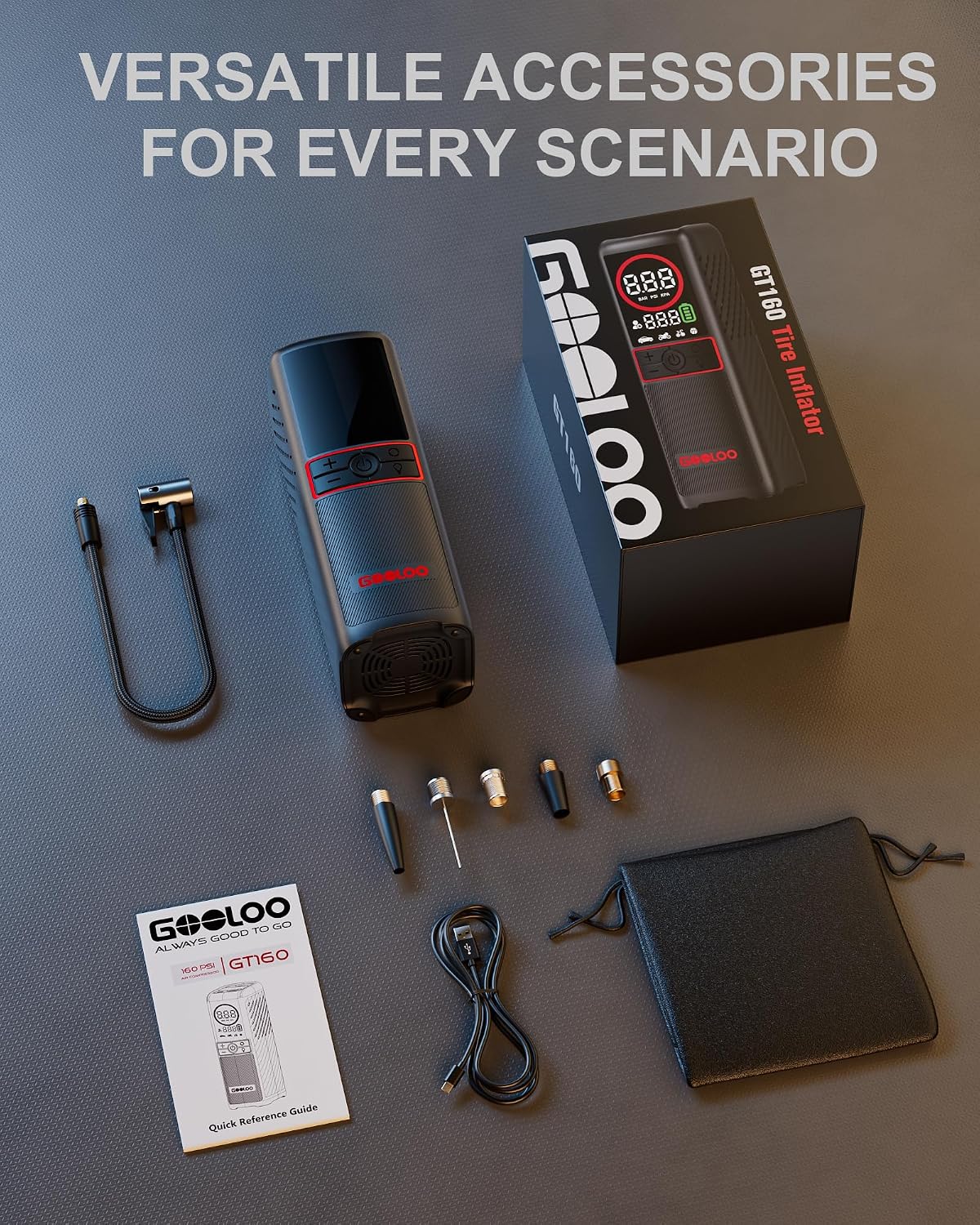 GOOLOO GT160 Tire Inflator Portable Air Compressor (160PSI & 7500mAh)