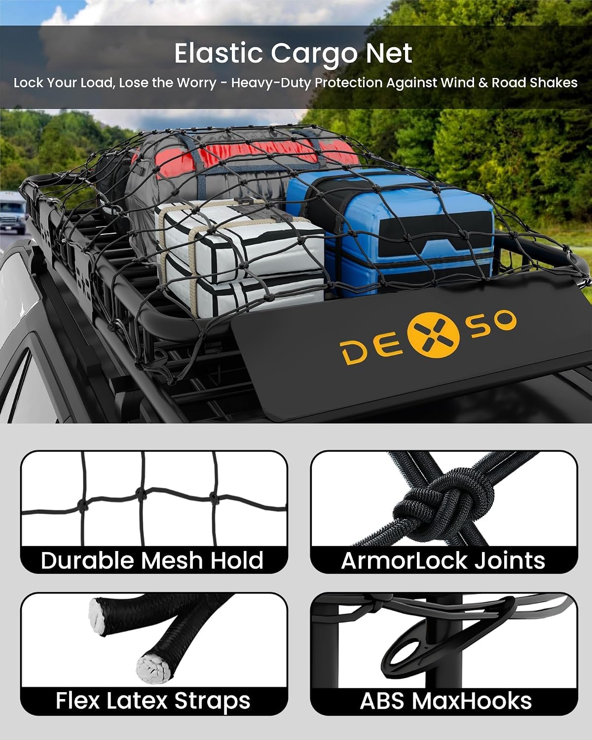 Universal Roof Rack Basket with Cargo Net, 200 lb Cargo Carrier, 46 x 36 in