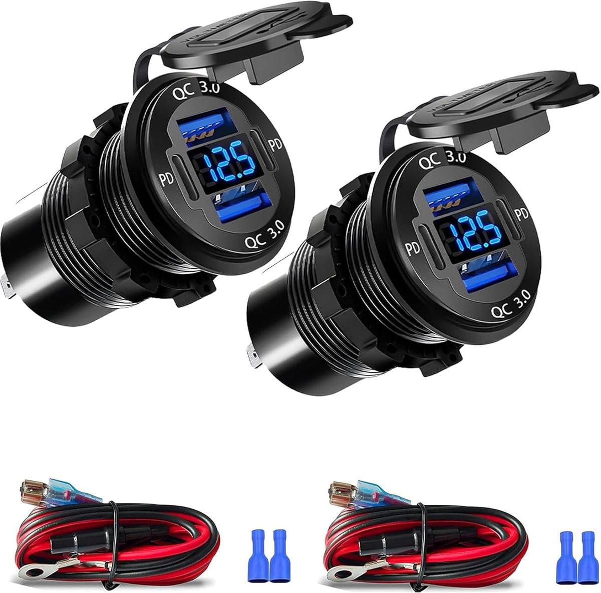 1 Pack 12V USB Outlet, Waterproof Marine USB Port with Voltmeter