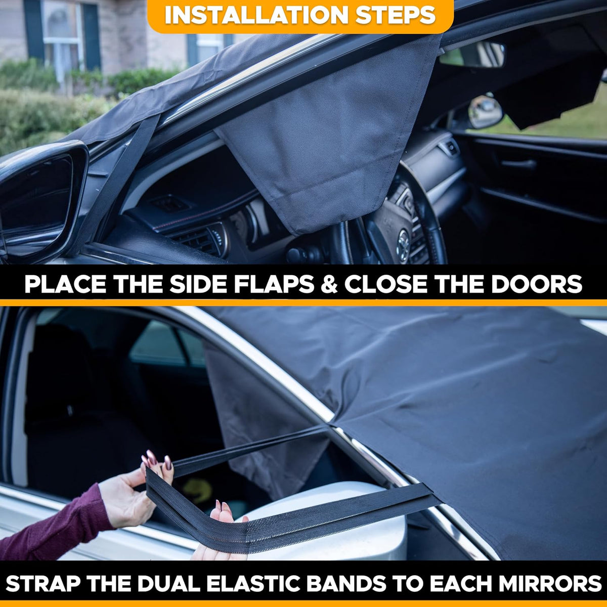 EcoNour Windshield Protector | Durable 600D Oxford Fabric | Waterproof Winter Car Cover for Pickup Truck, SUV & Mini Van | Essential Car Accessories | X-Large (74"x43")