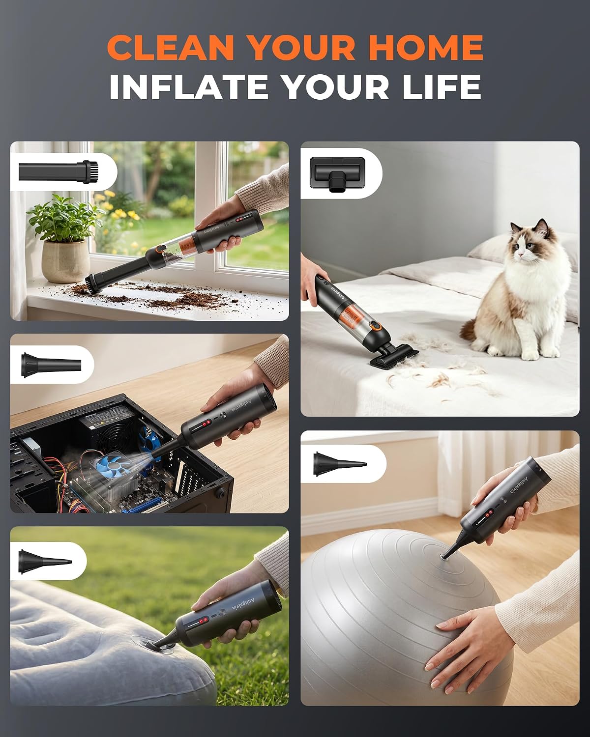 A10 Cordless Handheld Vacuum & Air Duster, 20000Pa 4-in-1