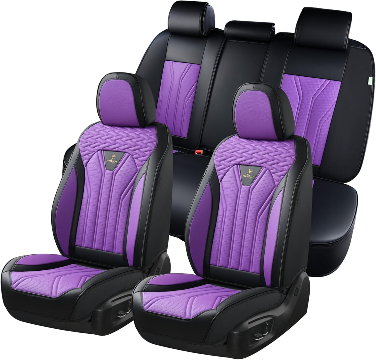FLORICH Leather Seat Covers, Seat Covers Full Set, Car Seat Protectors 5 Seats, Automotive Seat Covers Fit for Most Cars Trucks SUV- Gray&Black