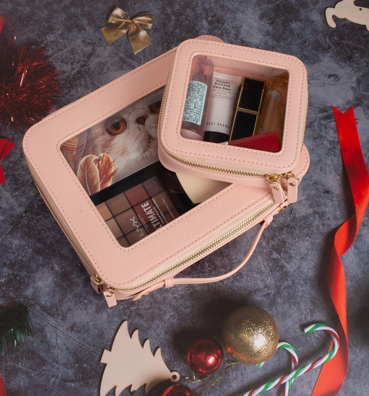 Small Clear Makeup Bag for Purse,Cute Travel Cosmetic Case Bag(Mini Pink)