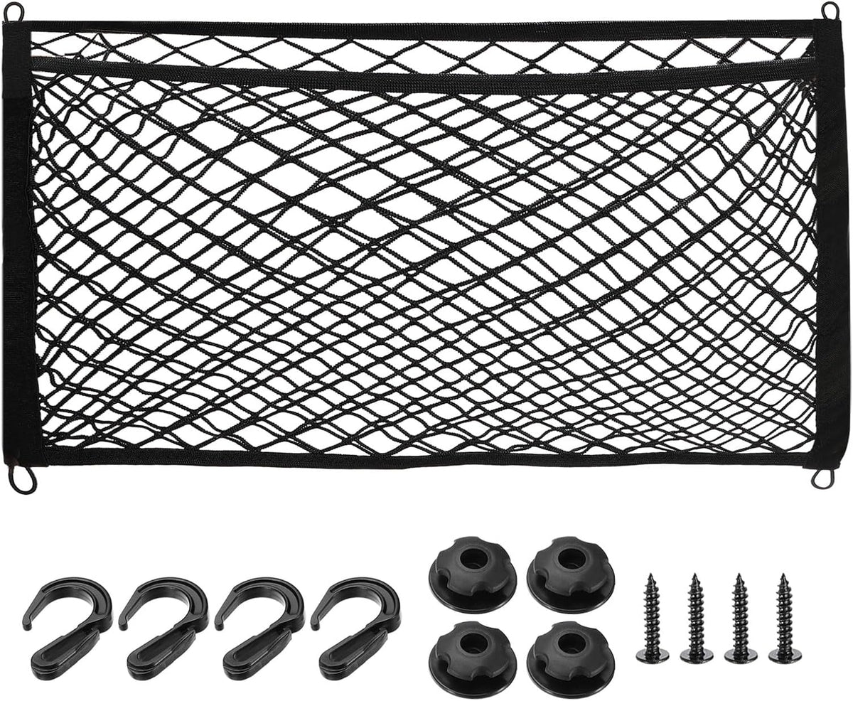 PATIKIL Truck Cargo Net, 24 x 16 Inch Polyester Adjustable Trunk Bed Net Stretchable Mesh Storage Organizer with 8 Hooks Universal for Pickup Trucks SUV Cars, Black