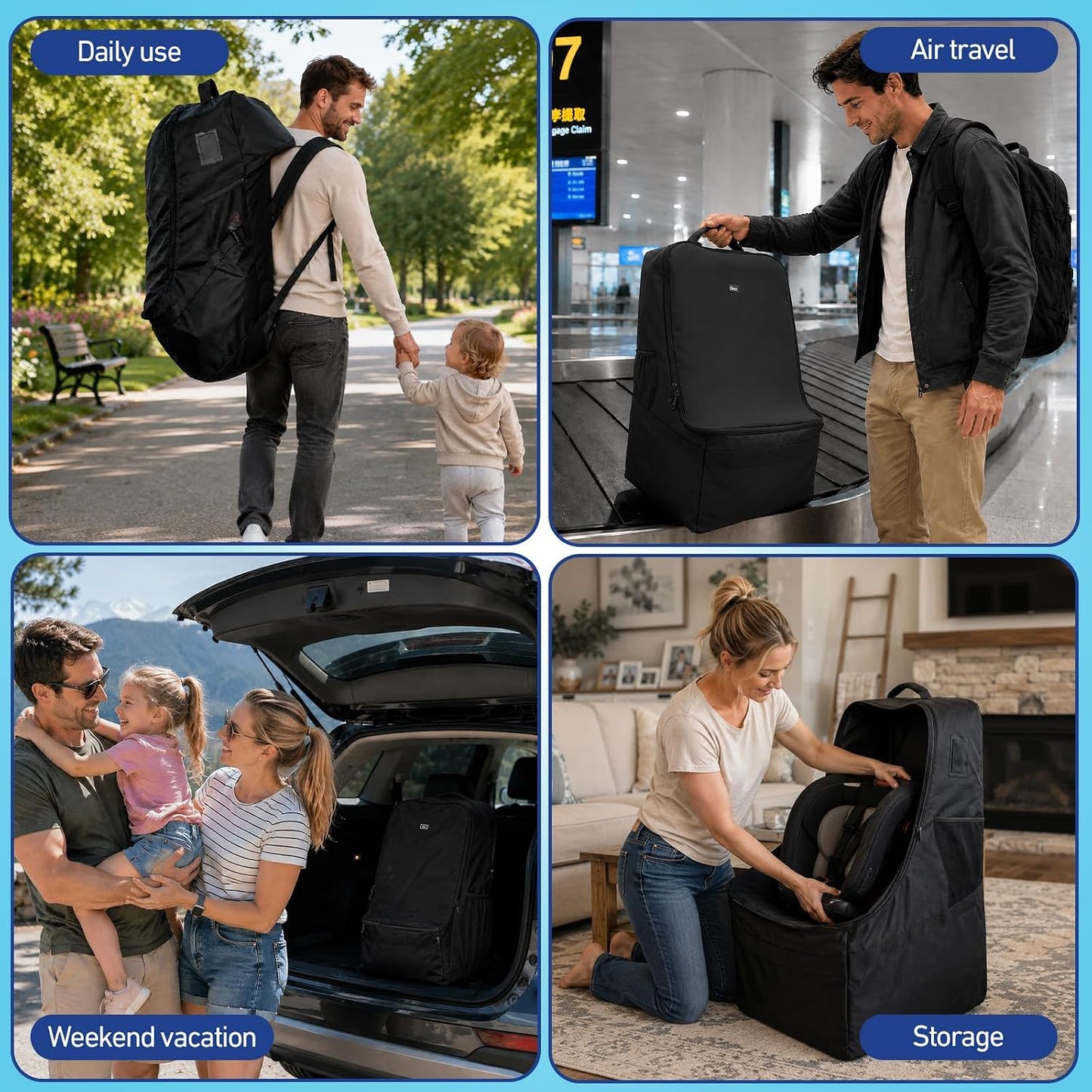 Graco Padded Car Seat Travel Bag & Infant Carrier Backpack, Black | Durable Large Back Pack, Double Padded Strap, Water Resistant Material, Airport Gate Check Bag