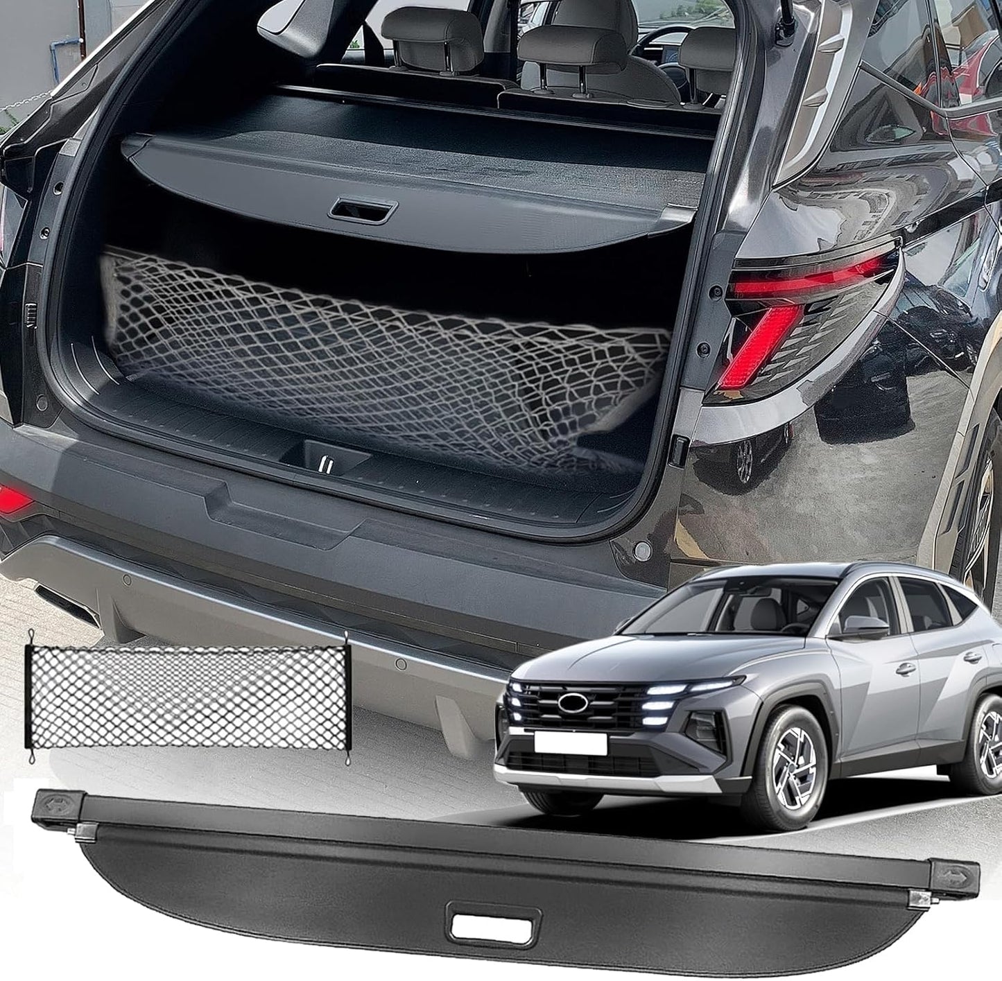 Cargo Cover for Hyundai Tucson 2020 2021Accessories 2016 2017 2018 2019(Canvas),Retractable Trunk Cover Organizer Security Shielding Shade Tonneau Cover for Hyundai Tucson Accessories