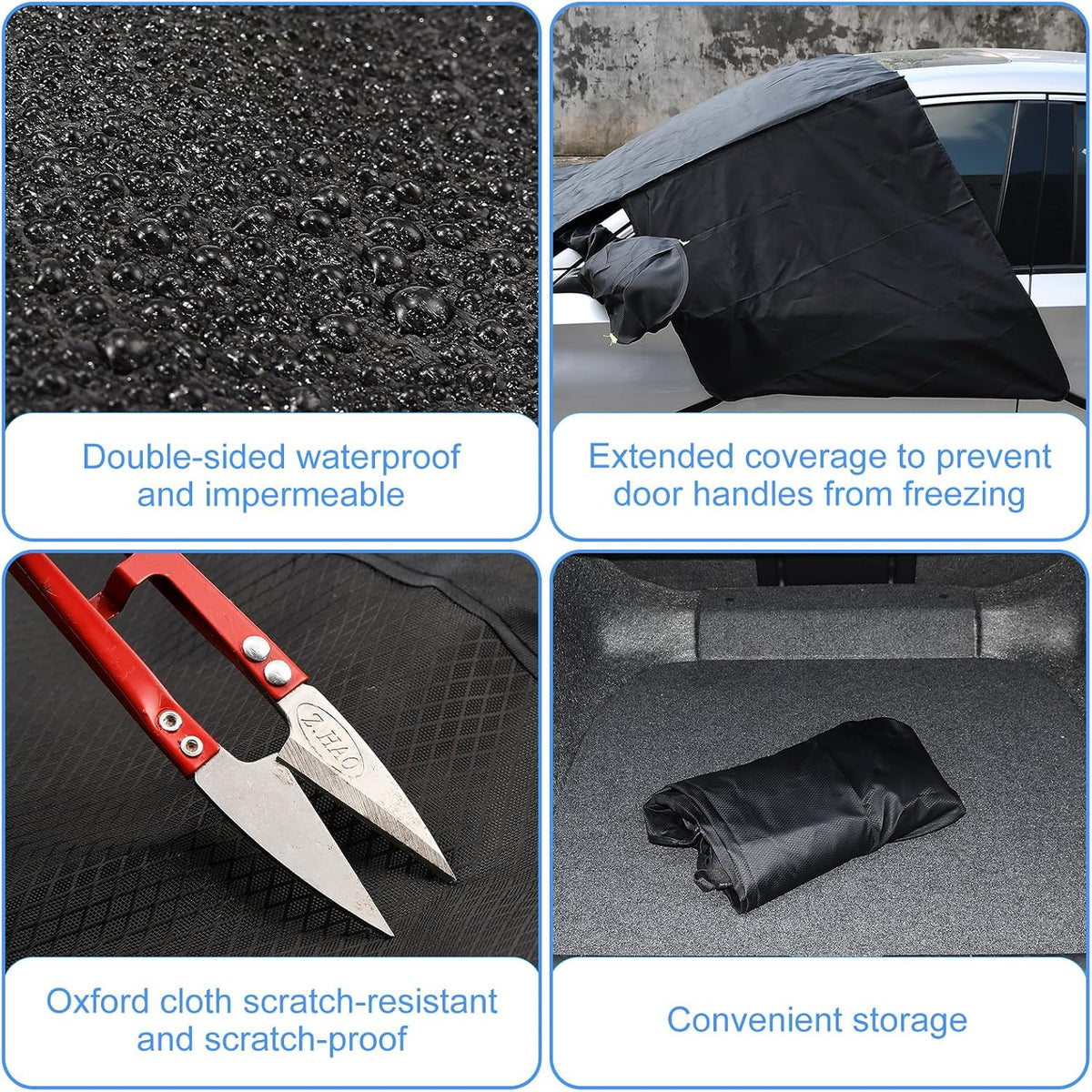 Car Windshield Sun Shade for UV Dust Ice Frost Snow Bird Droppings Outside - Extra Large Thick Oxford with 6 Straps, Summer Sunshade Winter All Weather Protector Cover Universal (Black)