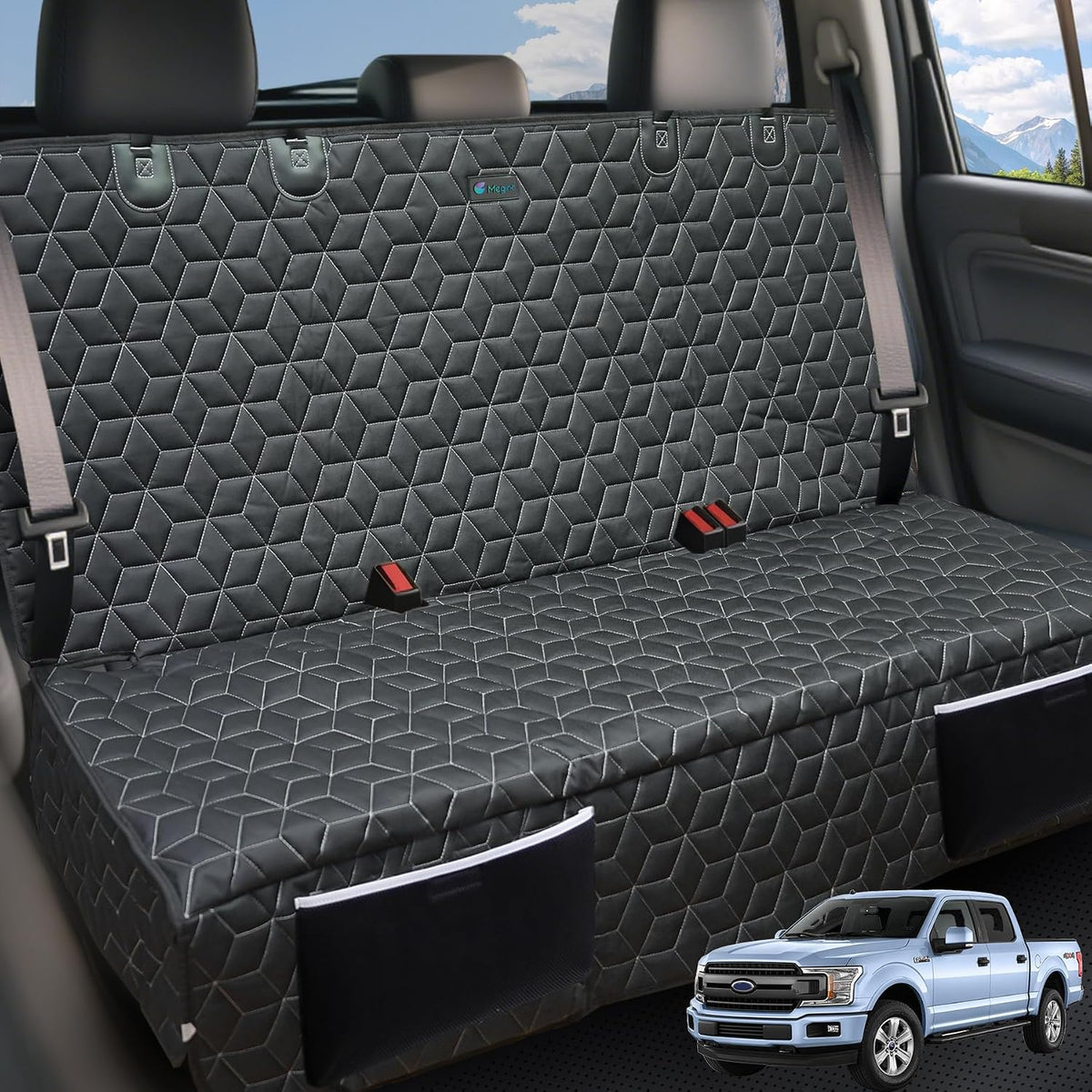 Dog Car Seat Covers for Ford f150/Ram1500/Nissan Frontier/Toyota Tacoma/GMC Canyon/Silverado, Waterproof Pet Back Seat Cover for Trucks, Scratchproof Nonslip Durable Rear Seat Cover for Dogs(Green)