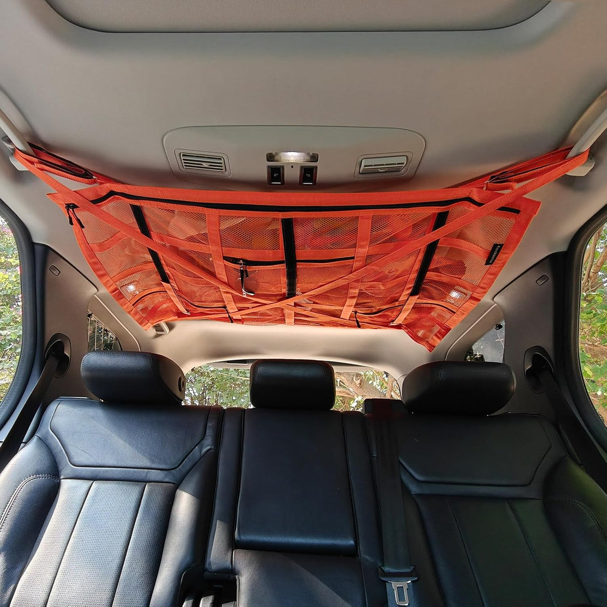 Extra Large Car Ceiling Cargo Net 43.3×27.5 Inch for SUV Minivan Truck Van,Roof Storage Organizer, Overhead Mesh Cargo Holder,Fits Most 4 Handle Vehicles for Road Trip Camping Travel