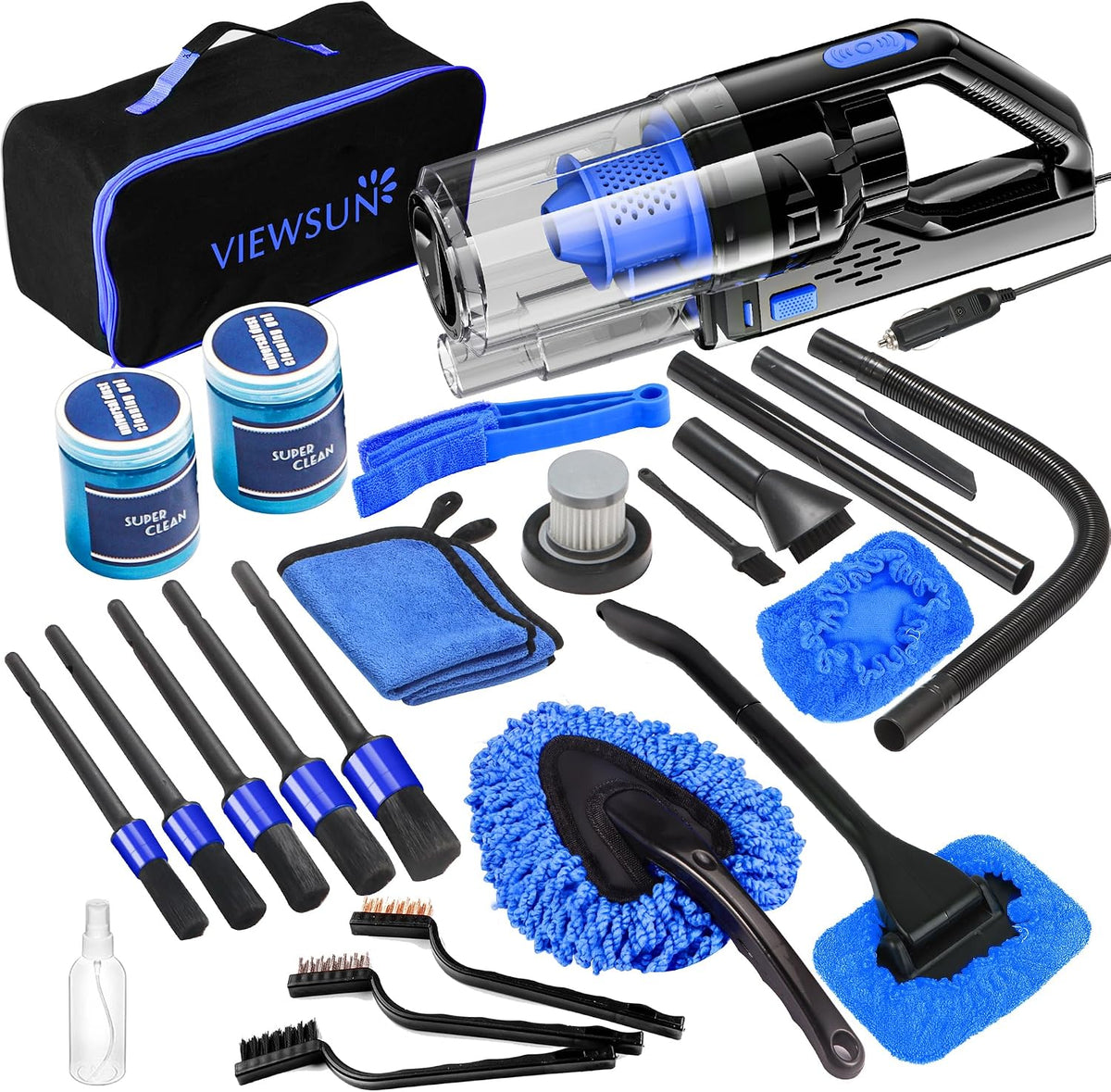 17PCS Car Cleaning Kit, Red Car Interior Detailing Kit with High Power Handheld Vacuum, Detailing Brush Set, Windshield Cleaner, Cleaning Gel, Complete Auto Accessories for Women Girls Gift